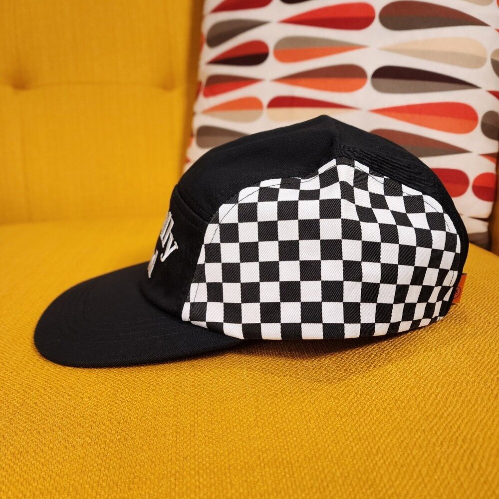 Cakeworthy Literally Dead 5 Panel Halloween Black & White Checker Baseball Cap - Picture 8 of 12
